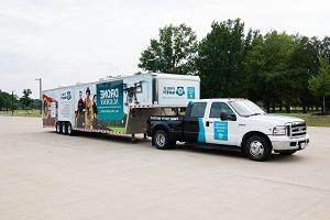 Drone trailer being pulling by truck